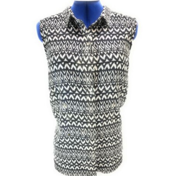 H&M Sheer SleevelessTop Sz12 Patterned White/Black - Picture 1 of 8